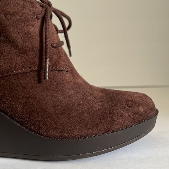 Cole Haan Brown Suede Wedge Heel Lace Up Booties Size 7.5 - Picture 9 of 14